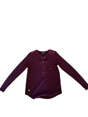 Lauren Ralph Lauren Lace-Up Long Sleeve Top - Burgundy